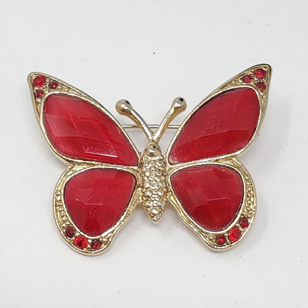 Lauren Conrad Red and gold tone metal butterfly brooch in great condition